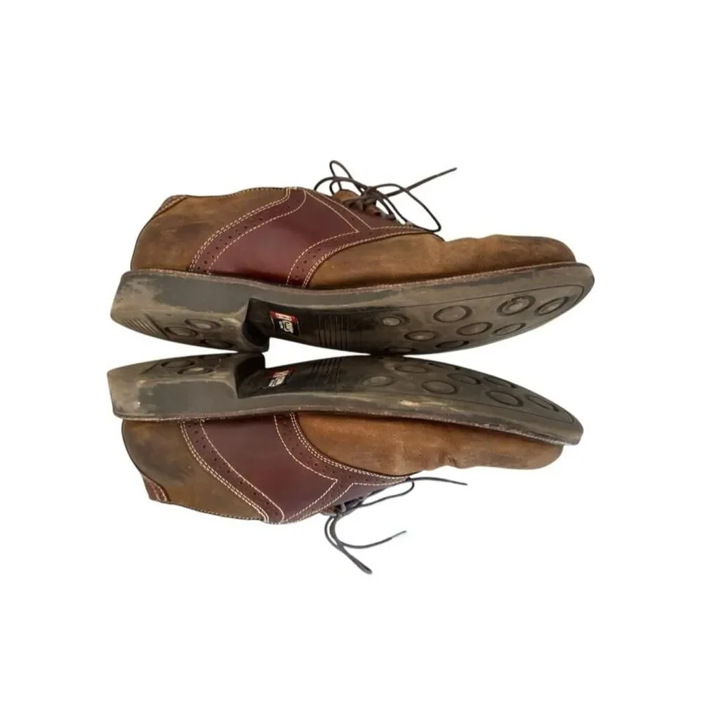 Vintage Chaps Ralph Lauren brown leather oxfords burgundy accents Size 12M
